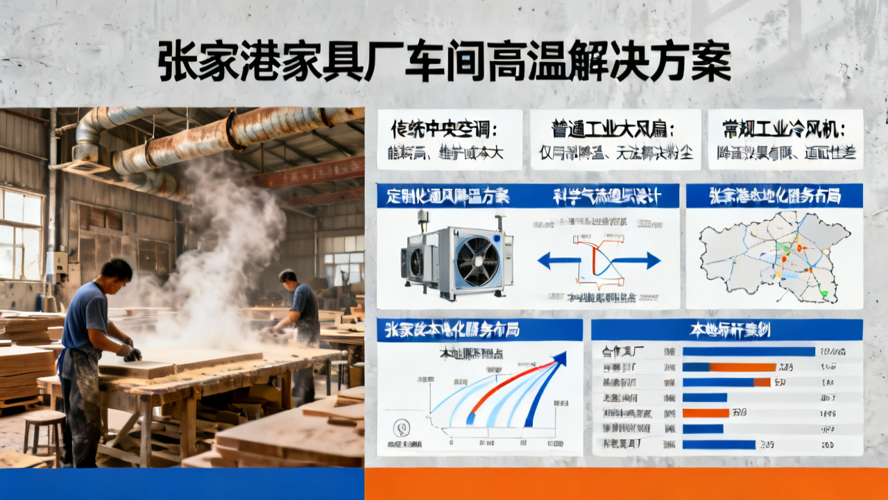 张家港家具厂车间太热怎么办?蓝美达工业冷风机定制通风降温方案